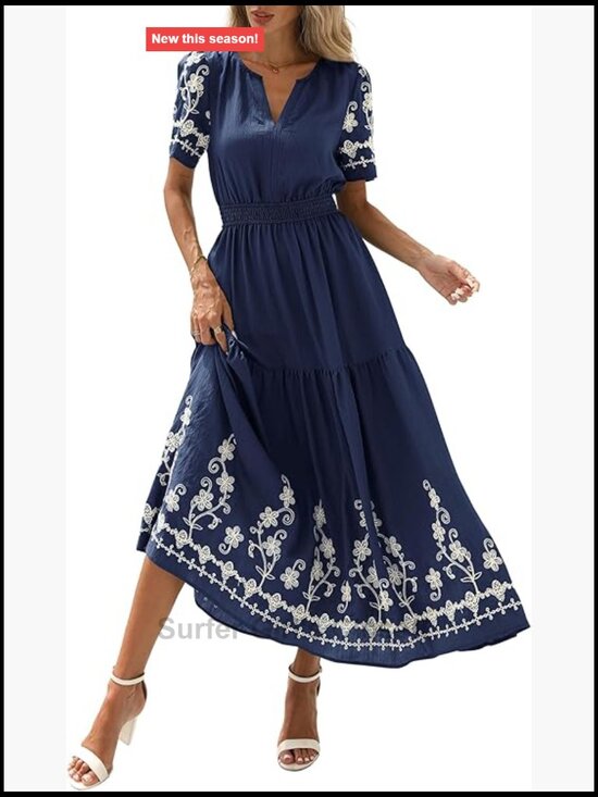 Dresses & Skirts - Boho Floral Short Sleeve V Neck Maxi Dress Wedding Guest